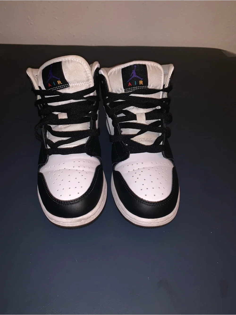 Jordan Kids Black and White Sneakers with Multicolor Holographic Panel